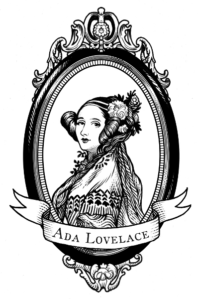 Ada Lovelace portrait in woodcut style