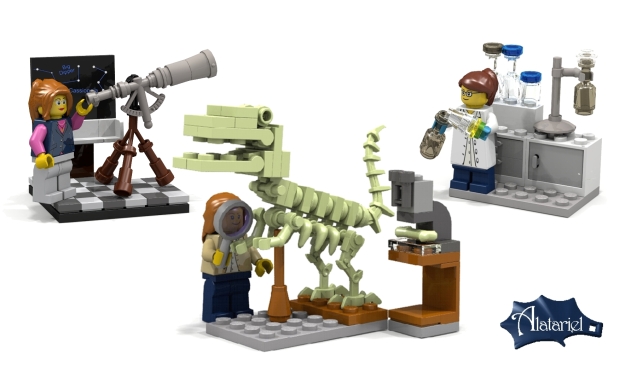 "Research Institute" LEGO set, including three female scientists: the Astronomer, the Paleontologist, and the Chemist