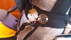 A close-up of some circuitry on the Patchworked Venus garment.